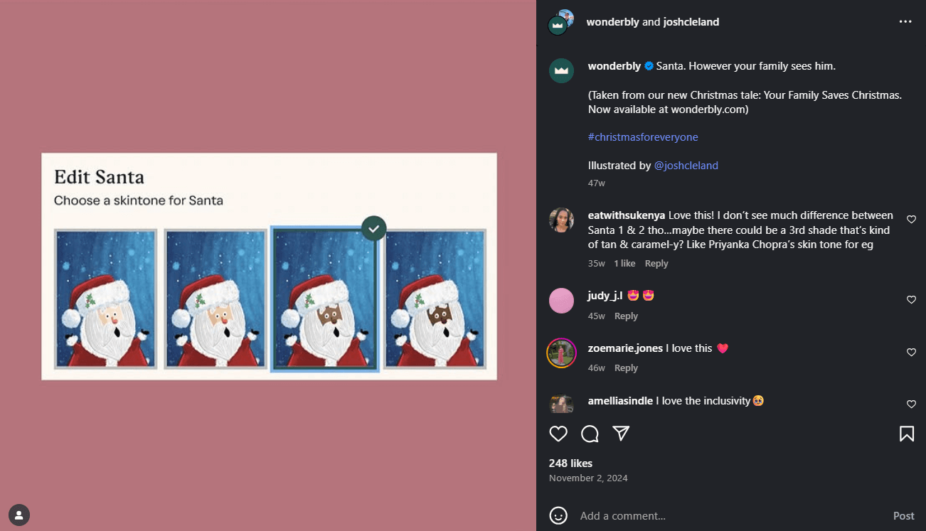 A Christmas Instagram post from Wonderbly 