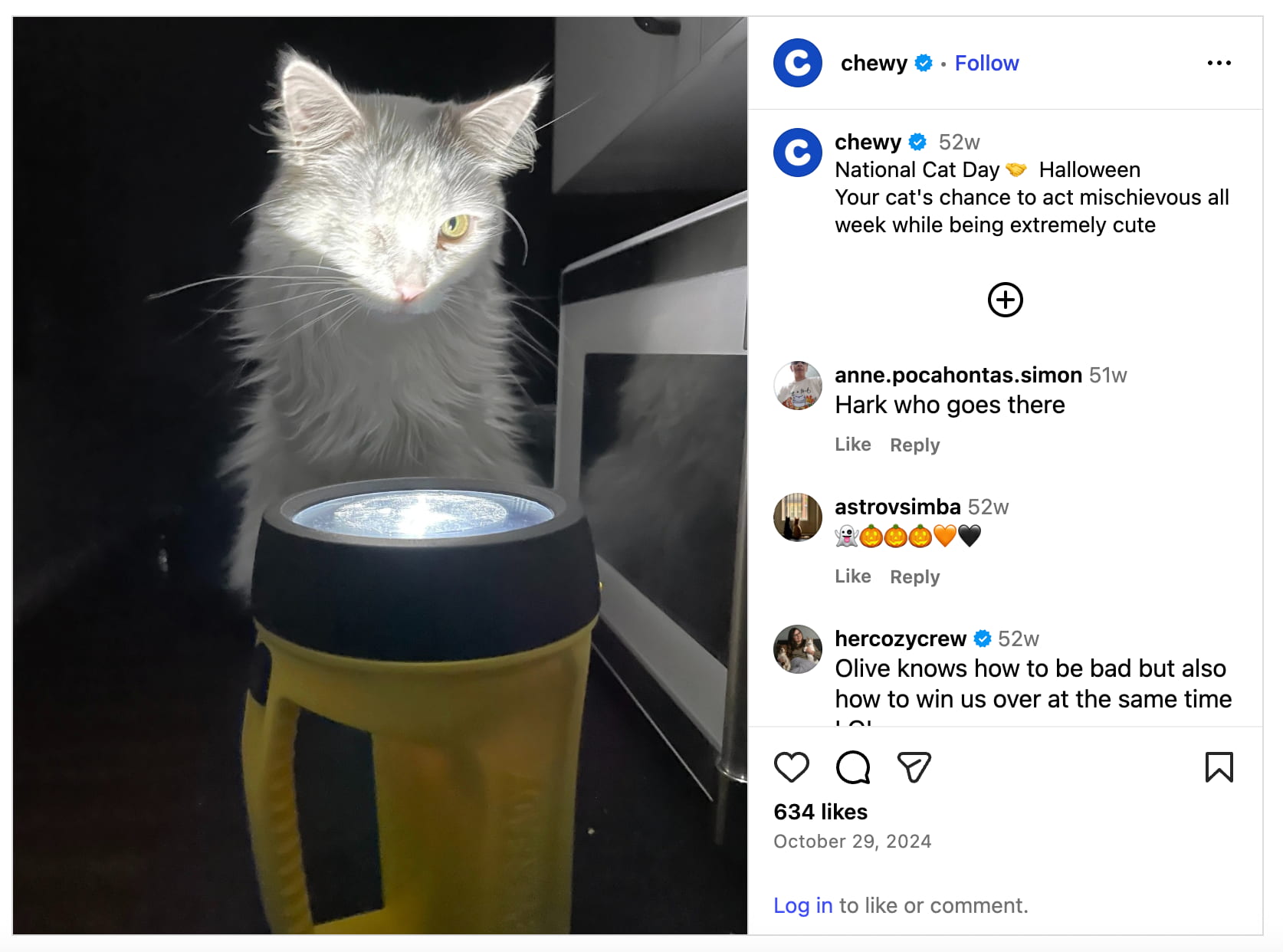 Screenshot of an Instagram post from the brand Chewy