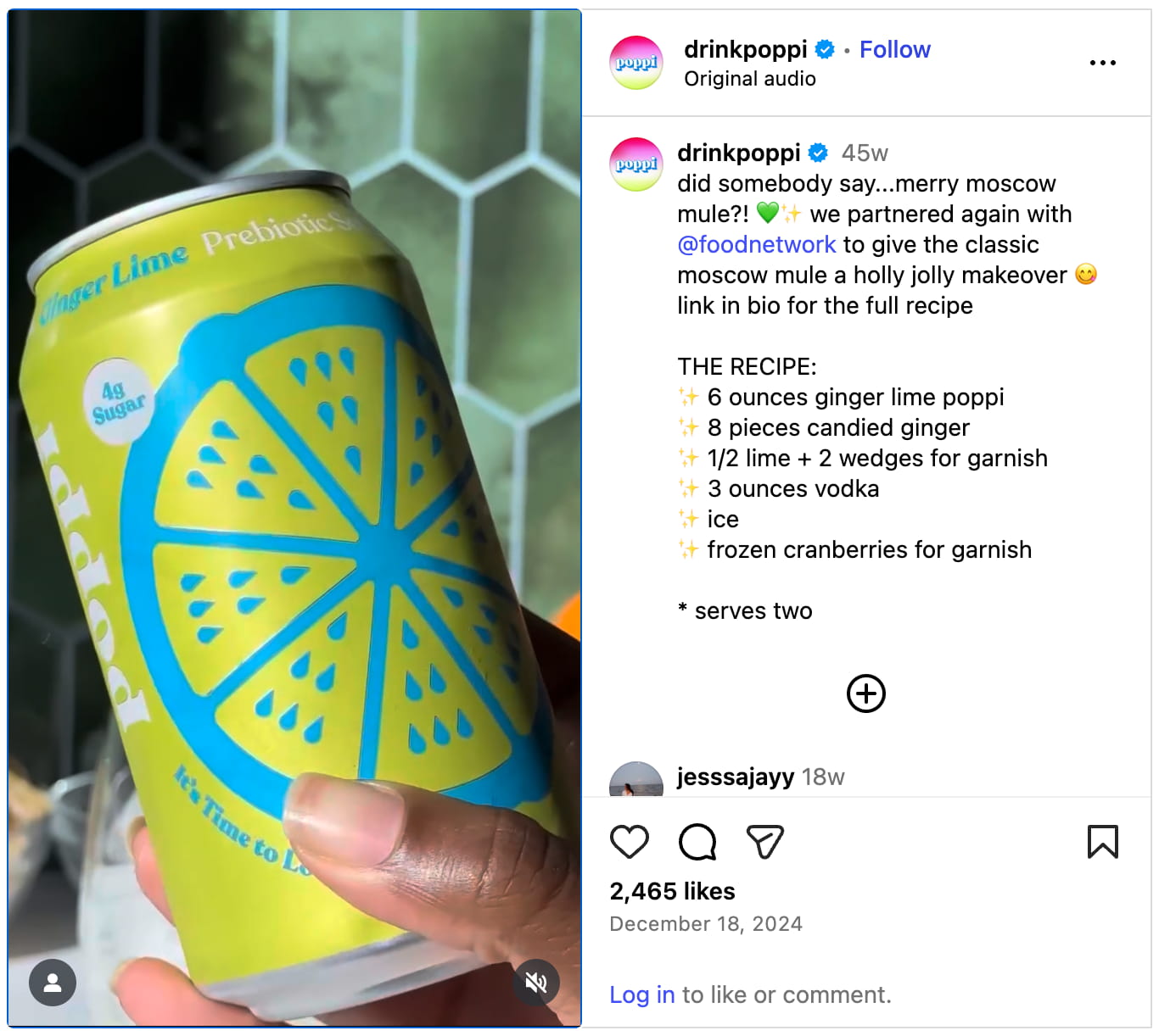 Screenshot of an Instagram post from the brand Poppi