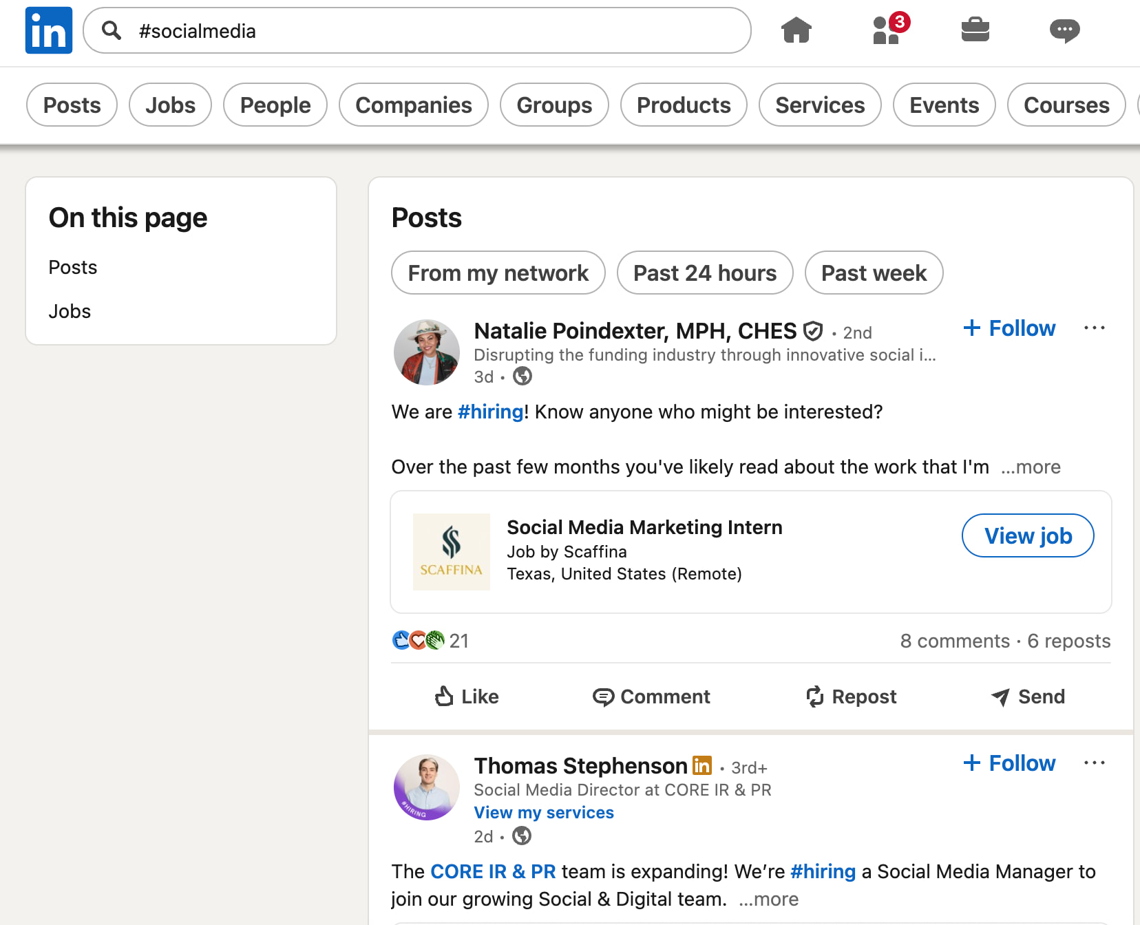 Searching for hashtags on LinkedIn will show you recent posts