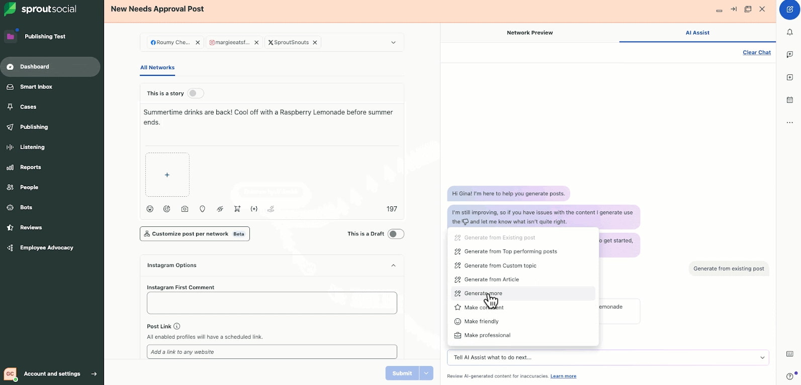 A screenshot showing how to use AI assist to refine TikTok captions.