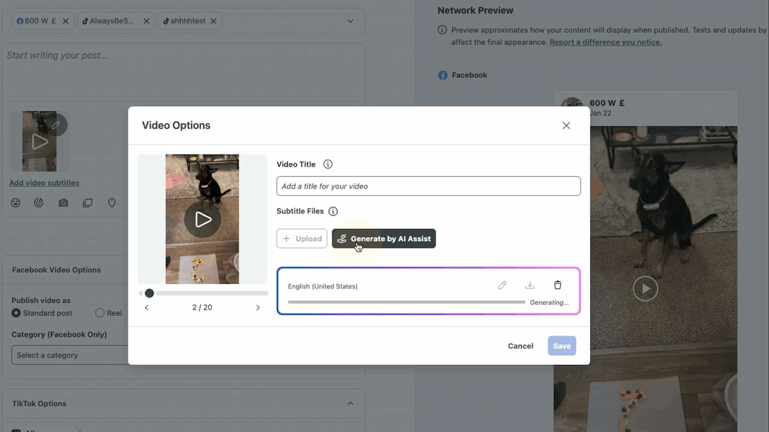 An image showing how to generate TikTok subtitles with Sprout’s AI Assist features.
