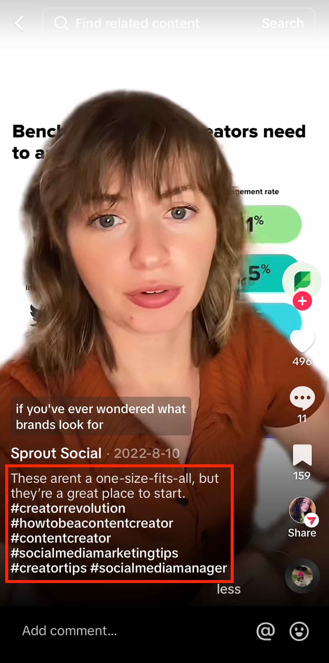 A TikTok caption example showing what brands look for in captions. The caption states how hashtags aren't a one-size-fits-all approach and gives examples.