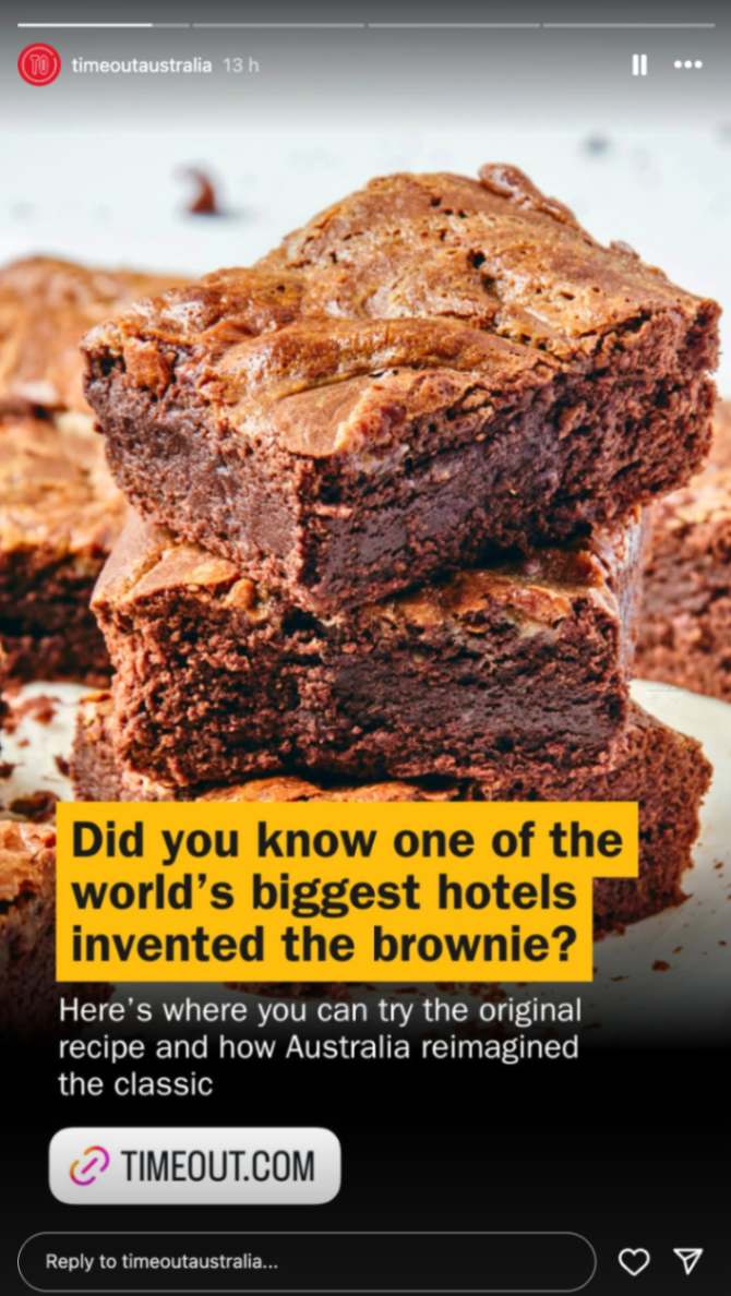 Time Out Australia Magazine’s Instagram Story shows a “did you know” fact and relates it to Australians and with a link.