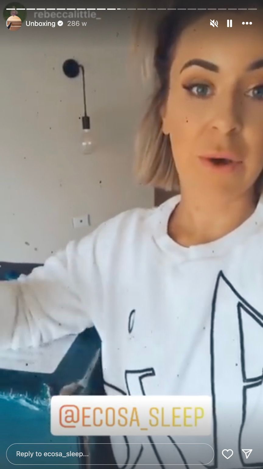 Ecosa Sleep’s repost of @rebeccalittle_’s Instagram Story unboxing an Ecosa mattress.