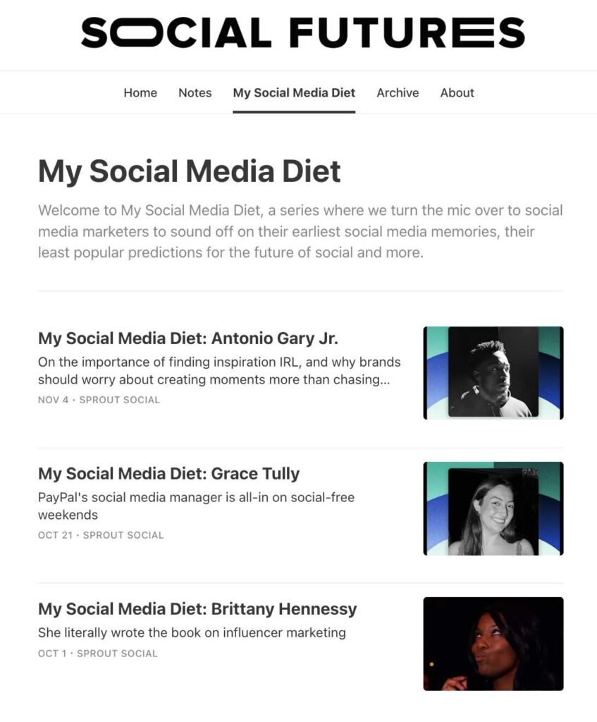 The My Social Media Diet tab of Social Futures