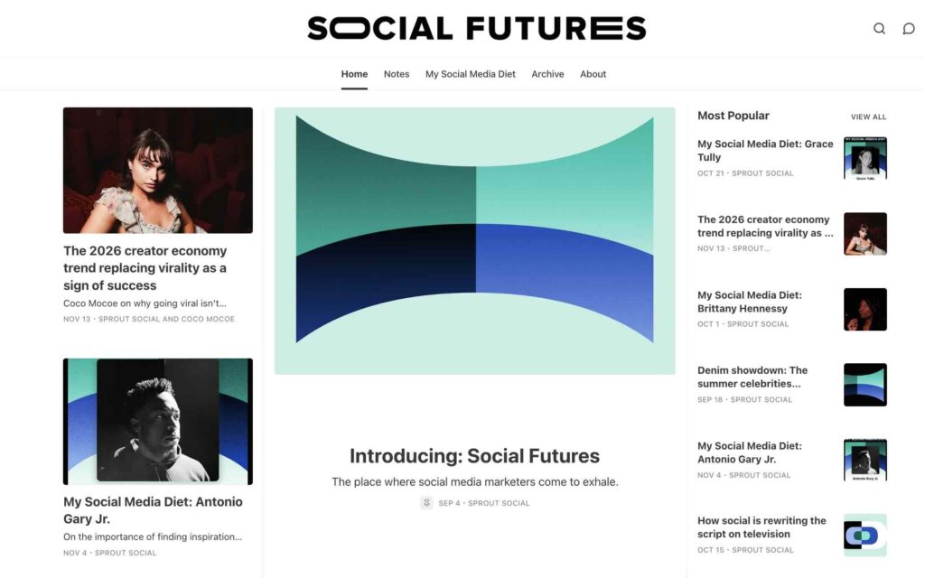 Sprout Social's Substack site, Social Futures