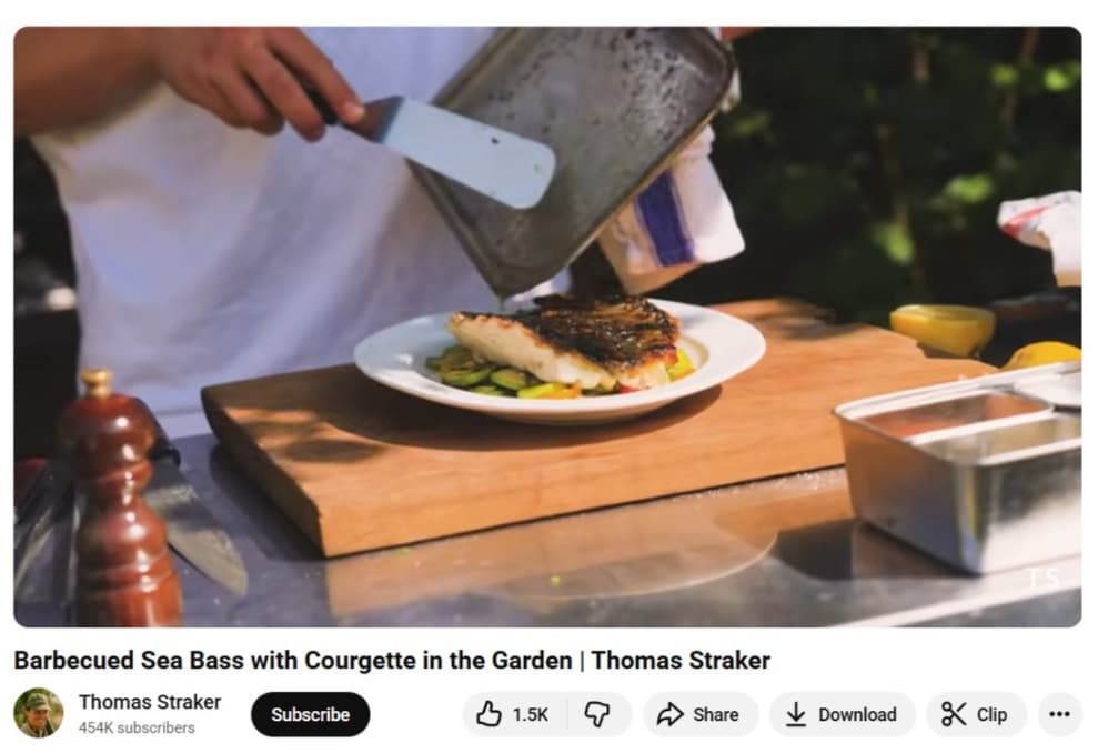 Still of a video of Thomas Straker putting finishing touches to Sea Bass on YouTube 