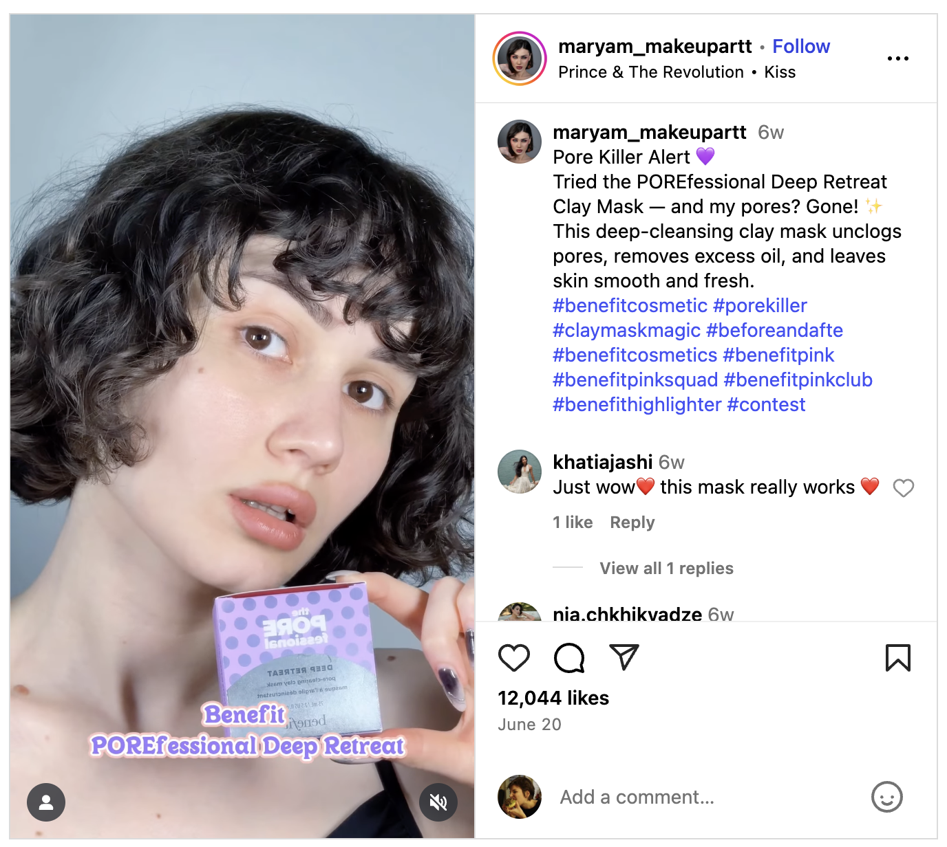 An Instagram Reel from influencer makeup artist Mariam Nadibaidze.