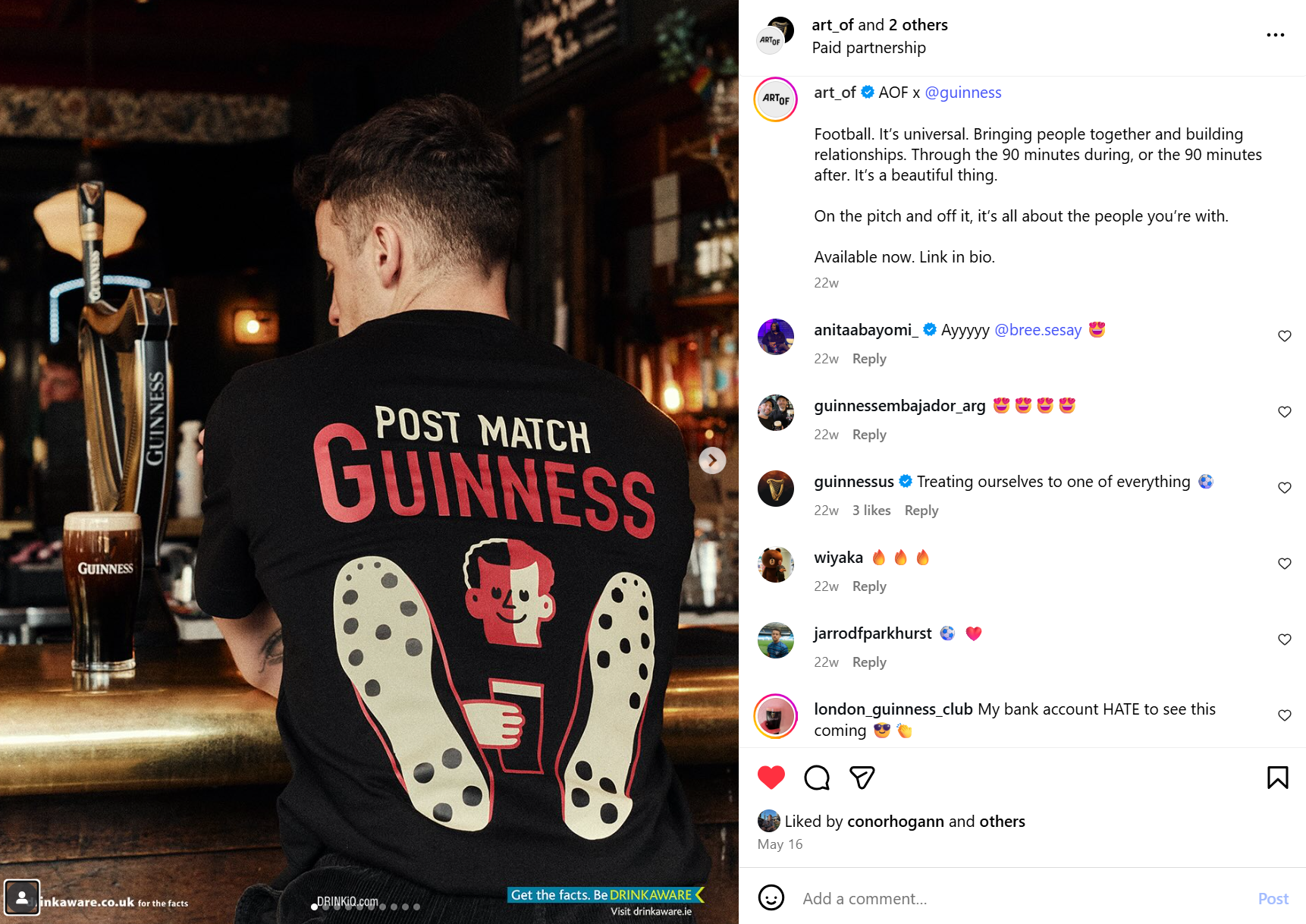 An Instagram post from Guinness and Art Of.