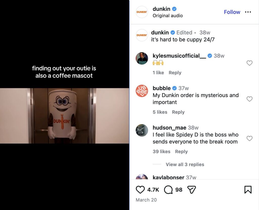 An Instagram Reel from Dunkin imagining their mascot as the star of the TV show Severance