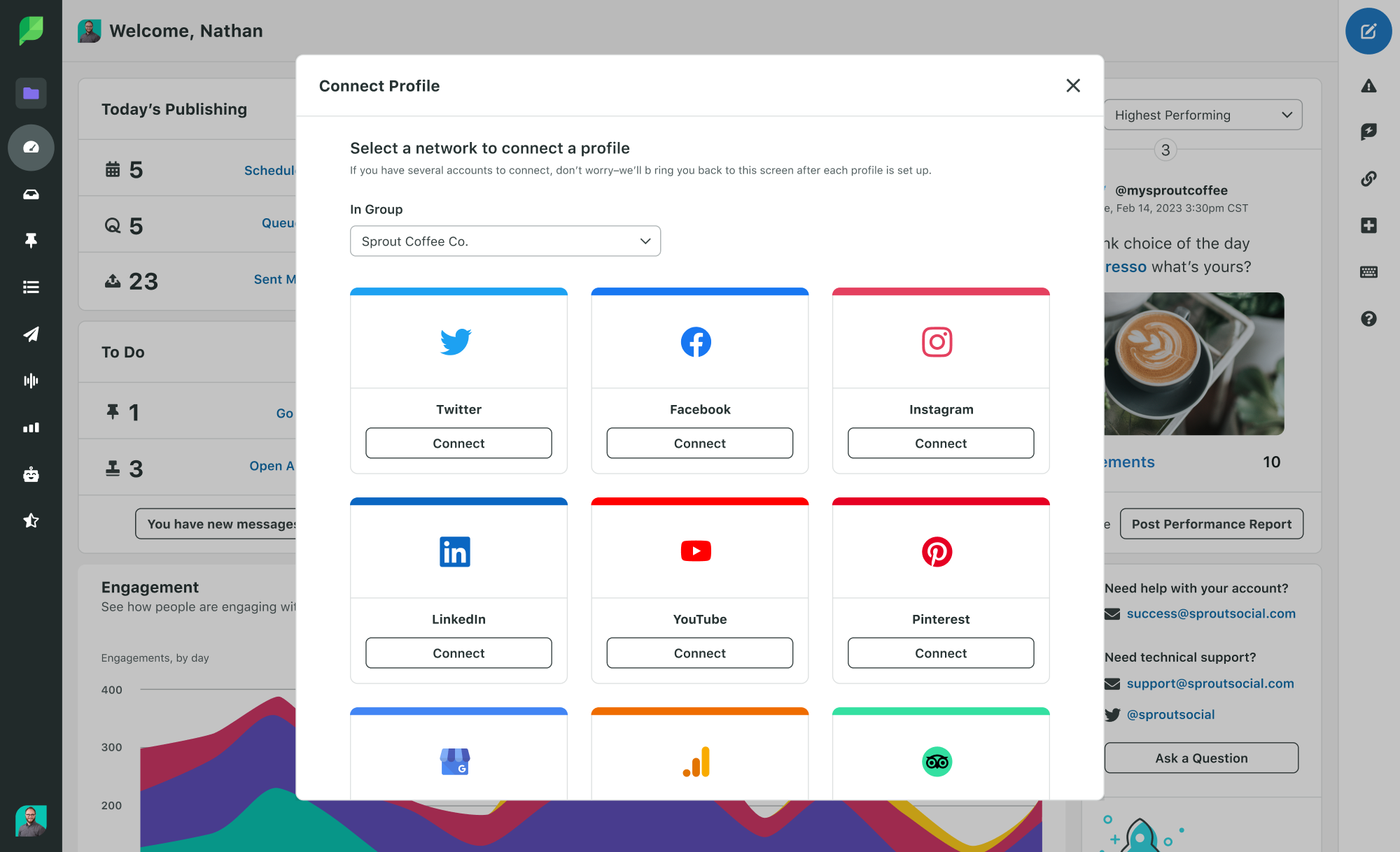 Connect all your major social networks to Sprout 