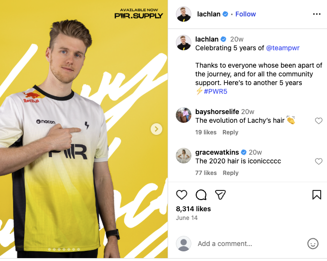 Lachlan Power poses in a PWR jersey to celebrate 5 years since its launch