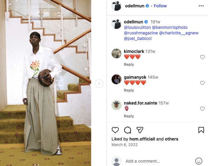 An Instagram photo from Odell that’s part of a campaign photoshoot with Louis Vuitton