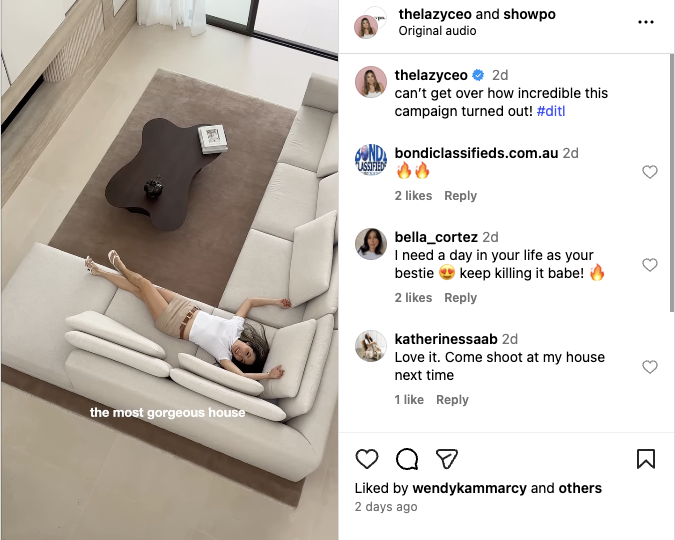 Jane shares behind-the-scenes footage of a day in her life on Instagram, featuring her lying on her couch