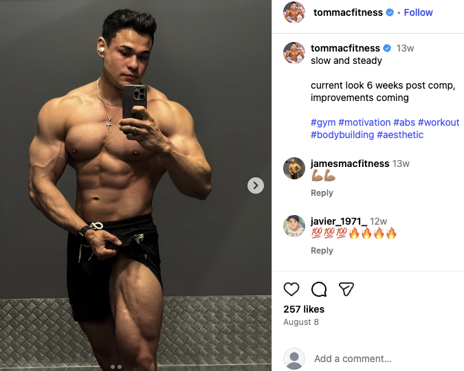 An Instagram post shows Tom posing in a mirror selfie
