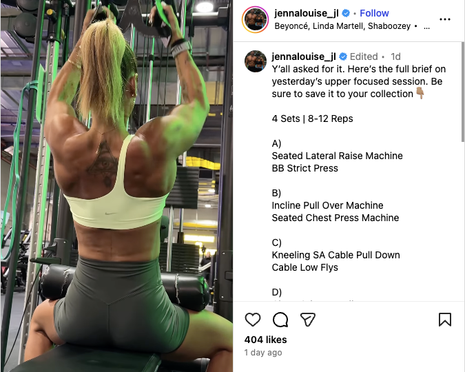 Jenna’s Instagram video shows her latest upper body workout