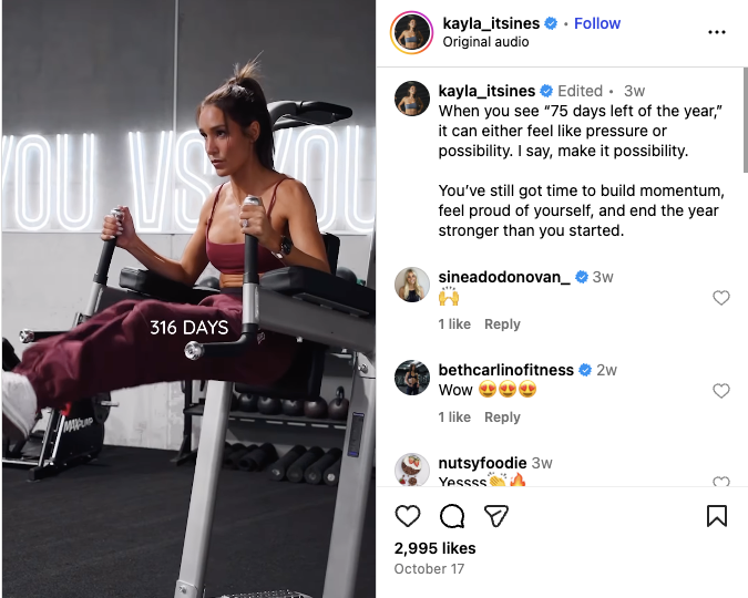 Kayla shares an inspirational Instagram post about ending the year stronger than you started