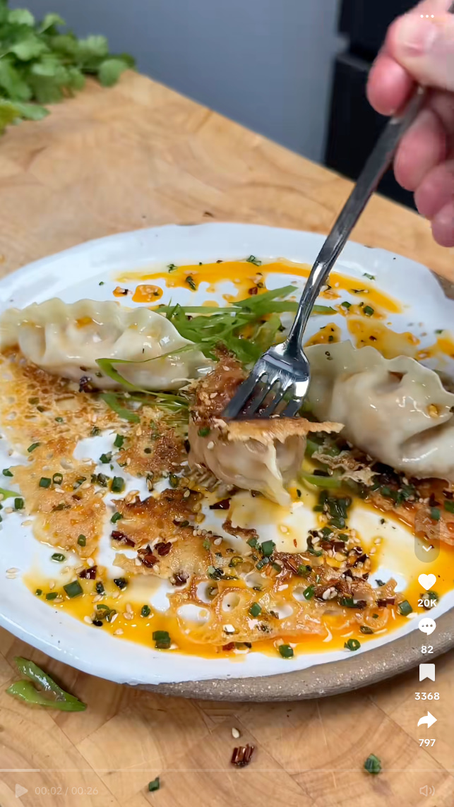 Michael shares a video on TikTok that shows his crispiest dumplings recipe