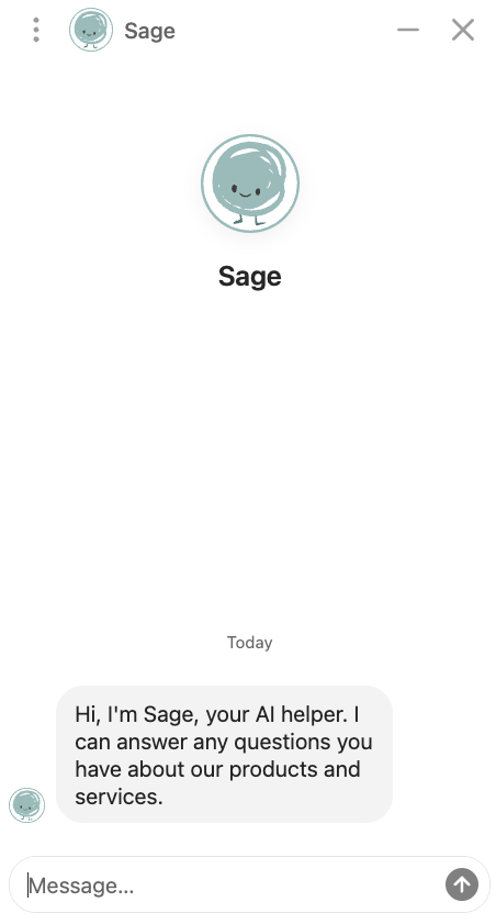 Temple & Webster chatbot window displaying a welcome message from Sage.