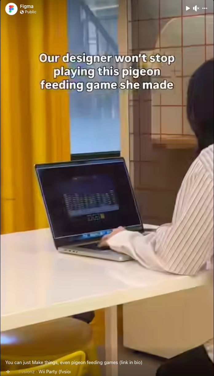 A Figma designer playing a pigeon feeding game she created to give a funny behind-the-scenes look into life at the office 