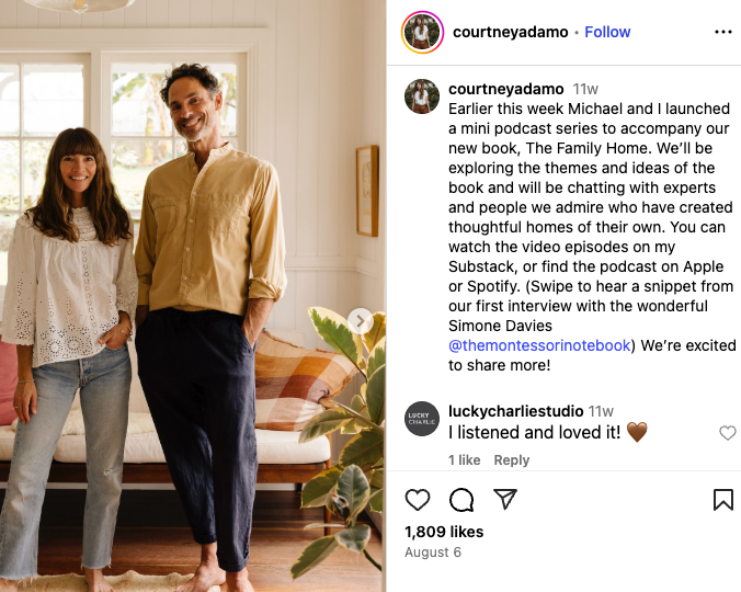 Courtney poses in a photo on Instagram with her husband to promote their mini podcast series (Source: Instagram)