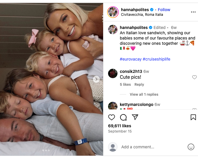Hannah shares a photo on Instagram with her four children and husband cuddling together (Source: Instagram)