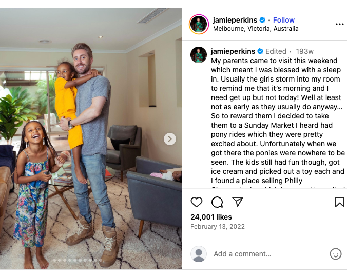 Jamie shares a photo on Instagram with his two daughters, reflecting on single parenthood (Source: Instagram)