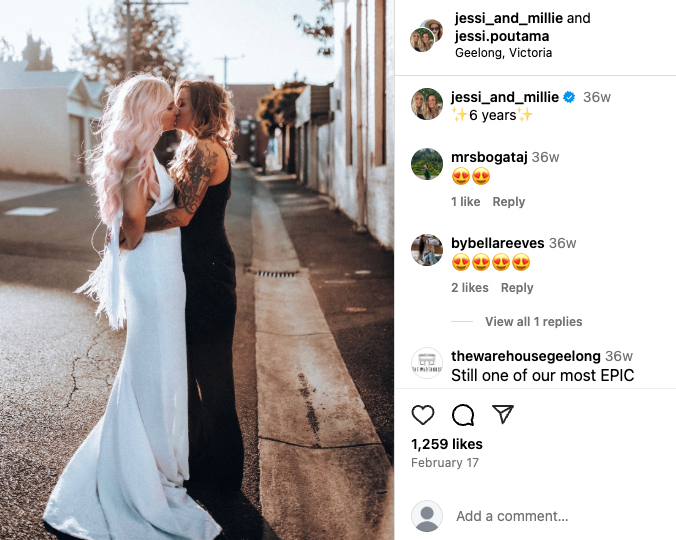 Jessi and Millie post a throwback photo on Instagram celebrating their 6-year anniversary (Source: Instagram)