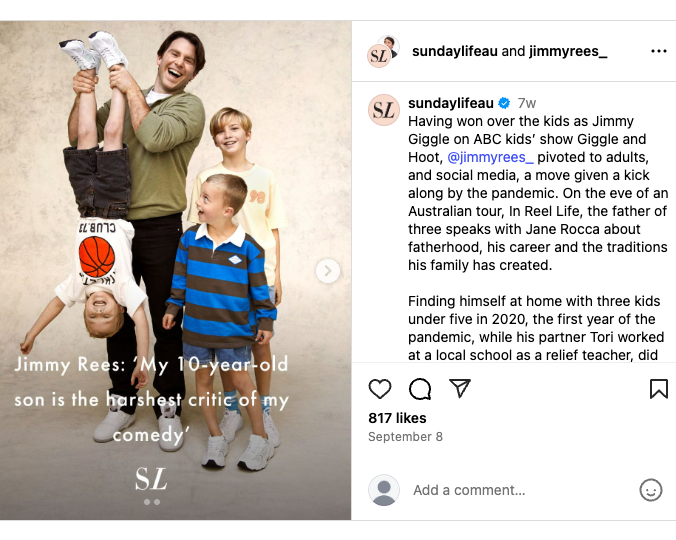 Jimmy poses for a cover of Sunday Life with his three sons, as a collaborative post with the magazine on Instagram (Source: Instagram)