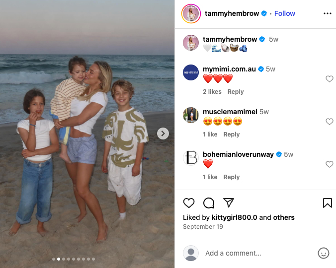 Tammy posts a photo on Instagram on the beach with her three children (Source: Instagram)