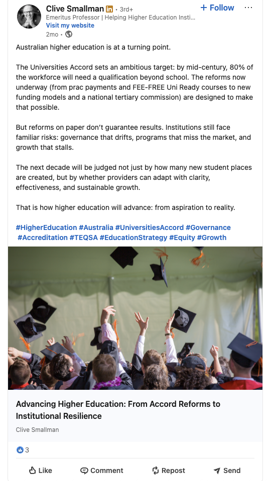 Clive Smallman shares a newsletter piece on Australia’s International Student Cap.