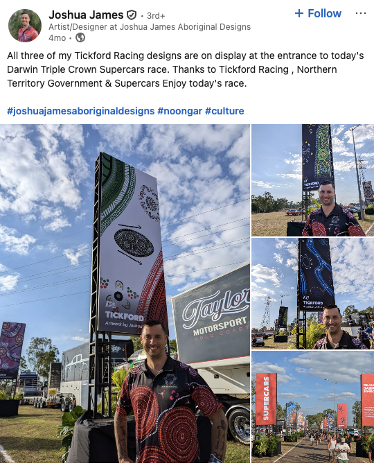 Australian Indigenous artist Joshua James shares his designs for the Darwin Triple Crown Supercars race.
