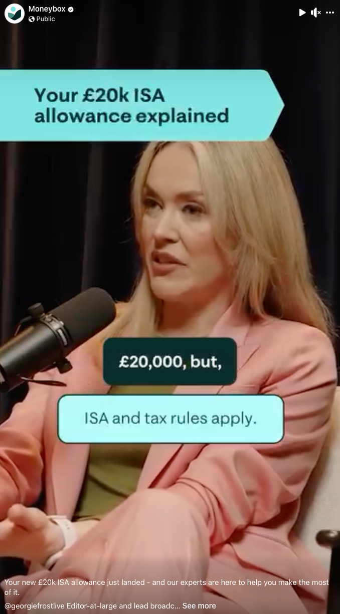 Moneybox Facebook interview features @georgiefrostlive explaining how ISAs work