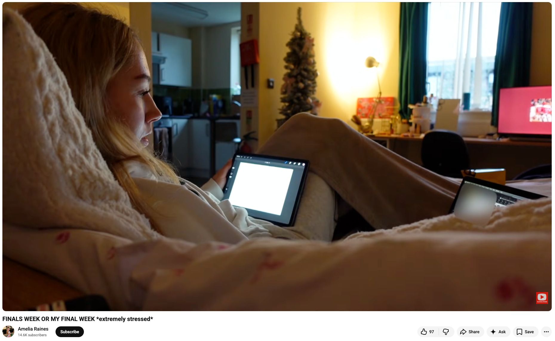 Amelia Raines runs viewers through her finals study session (Source: YouTube)