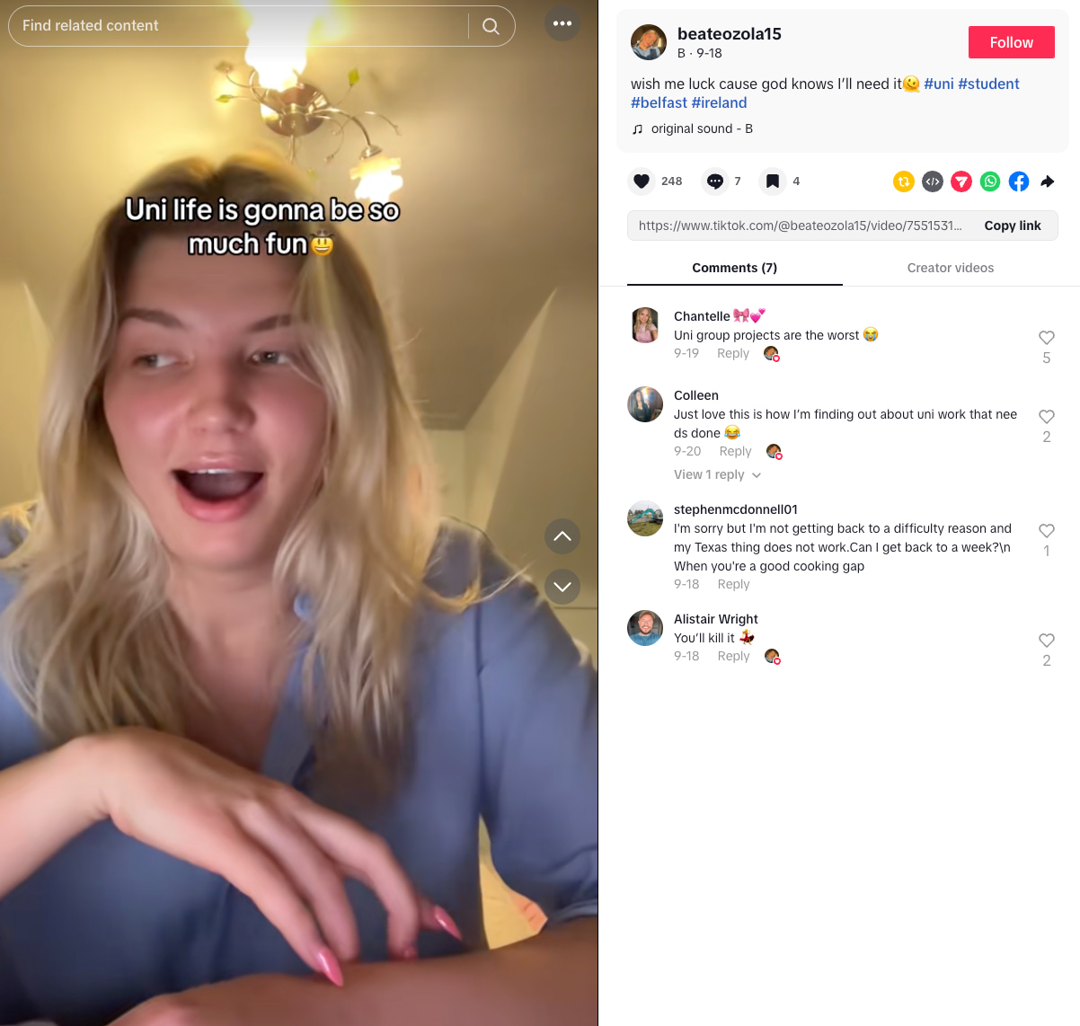 Beate Ozola’s TikTok offers a humorous take on uni group projects