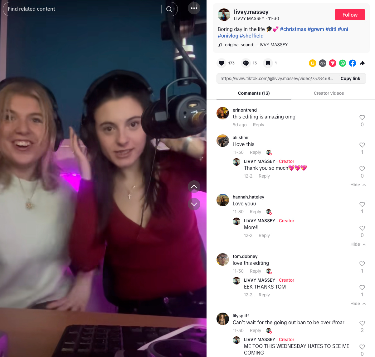 Livvy Massey’s TikTok shows a day in her life at uni (Source: TikTok)