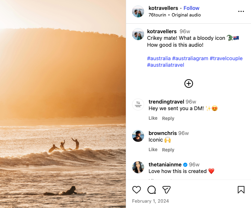 An Instagram video showing highlights of Australian travel destinations