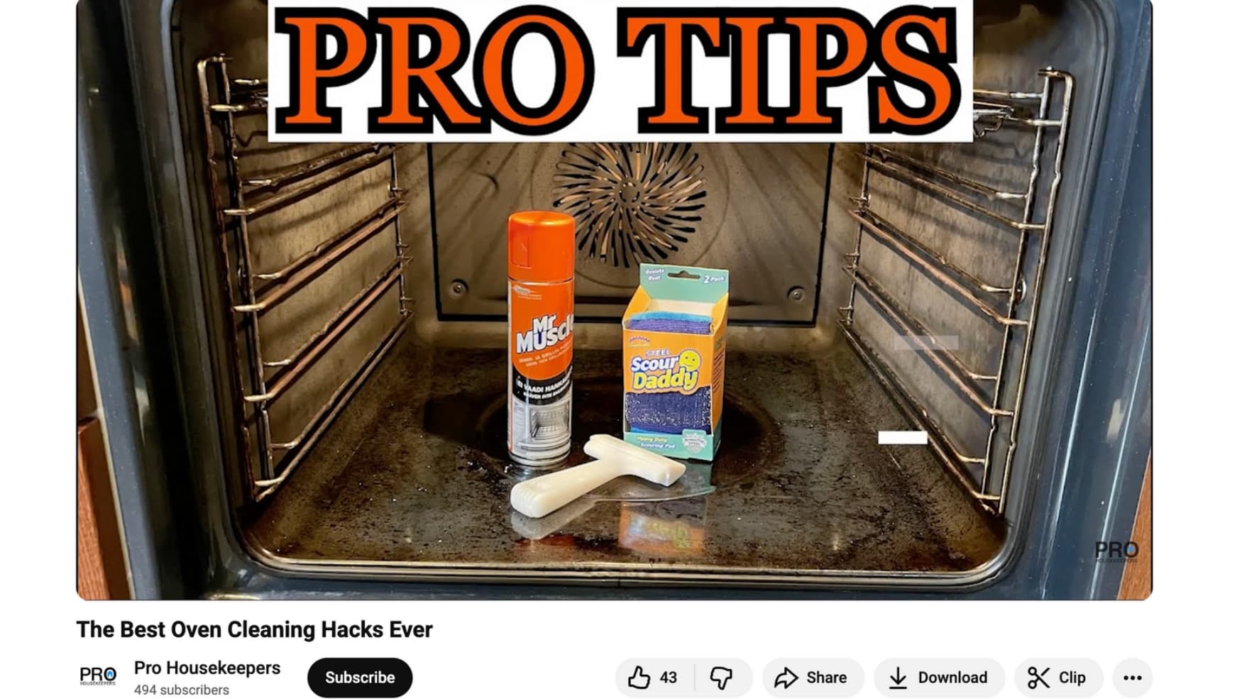 Pro Housekeepers' YouTube tutorial gives hacks for cleaning an oven while promoting cleaning products