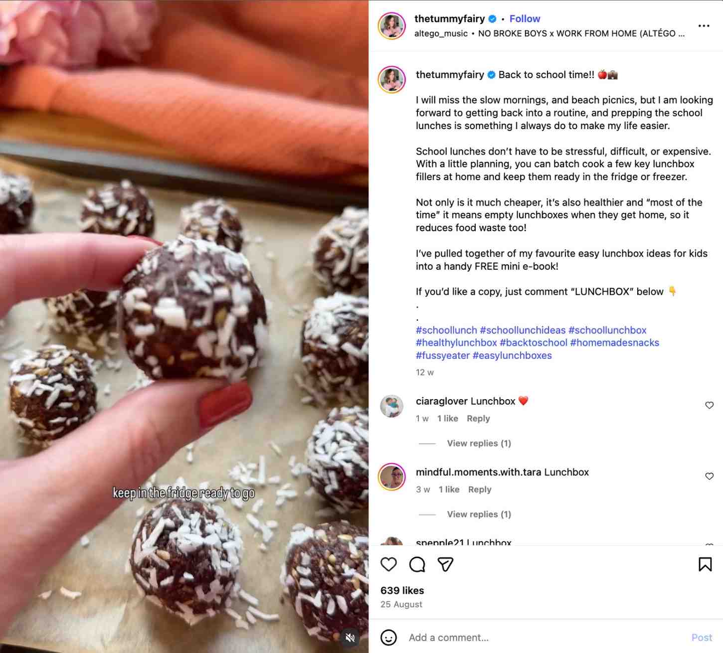 Ciara Turley’s Instagram post shows the snacks she makes for school lunches