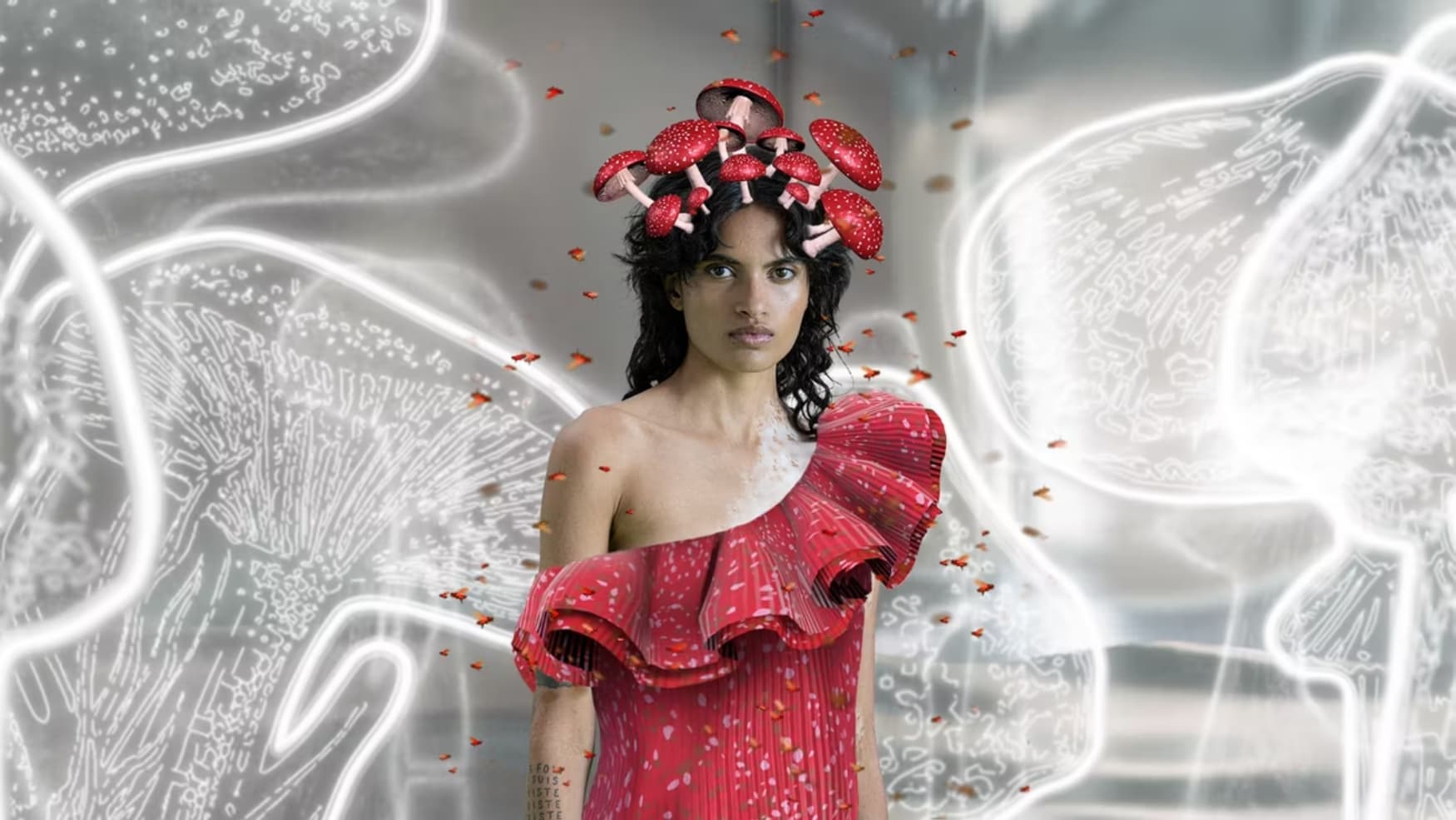 Stella McCartney’s Vogue x Snapchat AR filter shows a user wearing the brand’s mushroom-inspired digital gown