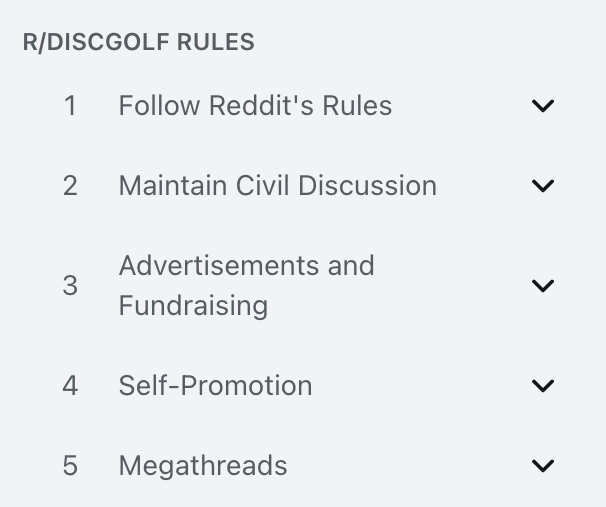 Rules showing guidelines like maintaining civility, no advertising and the Mod use of “megathreads” for common topics