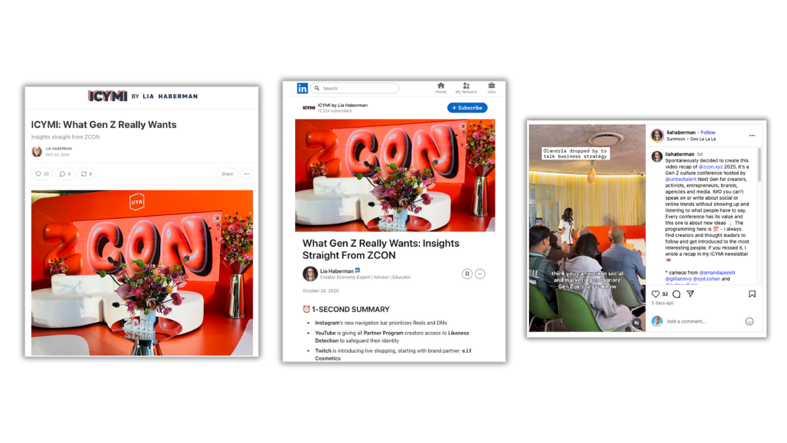 Three posts side-by-side by Haberman called, “ICYMI: What Gen Z Really Wants” 