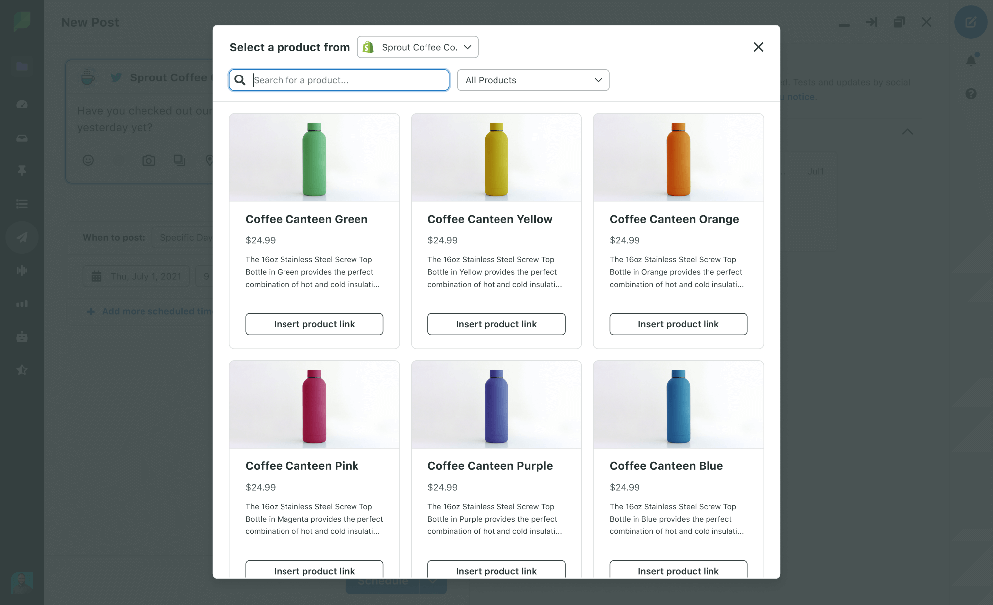 Sprout Social product catalog integration with Shopify and Facebook