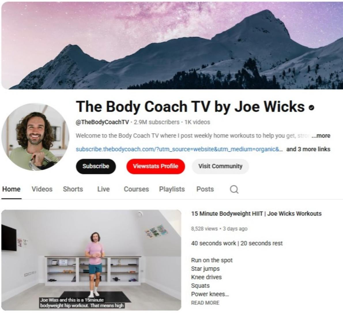 Screen shot The Body Coach's YouTube home page