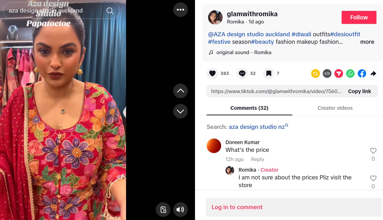 A TikTok post by New Zealand beauty influencer Romika, featuring a makeup styling tutorial