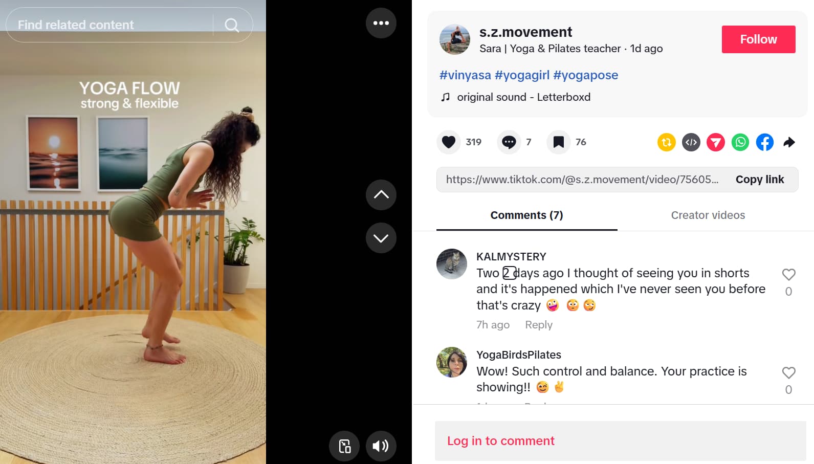 A TikTok post by New Zealand yoga influencer Sara showing a Vinyasa yoga flow