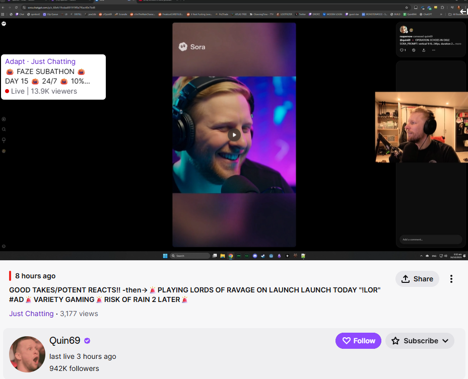 Twitch stream by New Zealand gaming and streaming influencer Quin, who’s playing Lords of Ravage on launch day