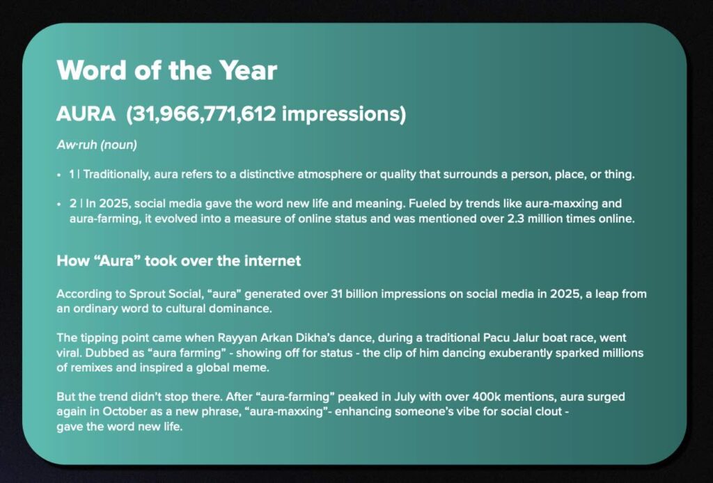 A description of Sprout's Word of the Year, aura.