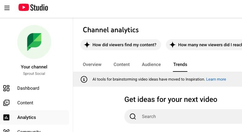 Analytics for showing Overview, Content, Audience and Trends tabs